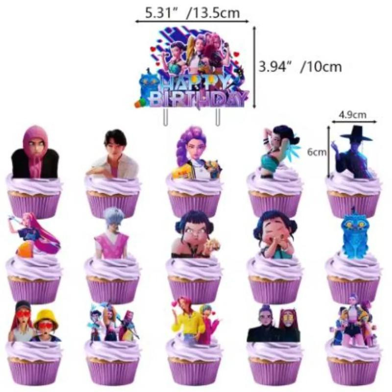 Yiran toy 1 Geburtstagsfeier-Set Dämonenjäger mit Banner, Luftballons und Kuchenaufsatz in Mehrfarbig - Bild 3