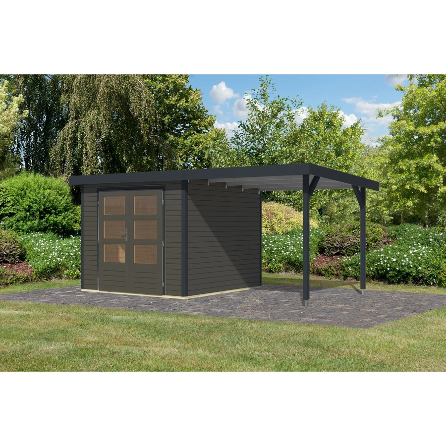 Karibu Gartenhaus Ernesto mit Anbaudach in Terragrau/Anthrazit, B/T/H: 209 x 238 x 242 cm - Bild 2