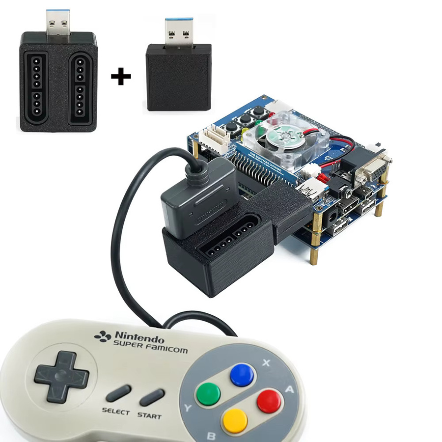 RetroScaler 2-in-1 Player Adapter für SNES und NES Controller, kompatibel mit SNAC-Board, Terasic DE10-Nano Board und MiSTer FPGA IO Board, Schwarz - Bild 2