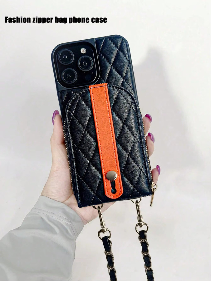 Luxuriöse Geldklammer-Brieftasche mit Lammfell-Print und Patchwork-Design als Handyhülle für iPhone 18 17 16 15 14 13 Pro Max in Schwarz - Bild 3
