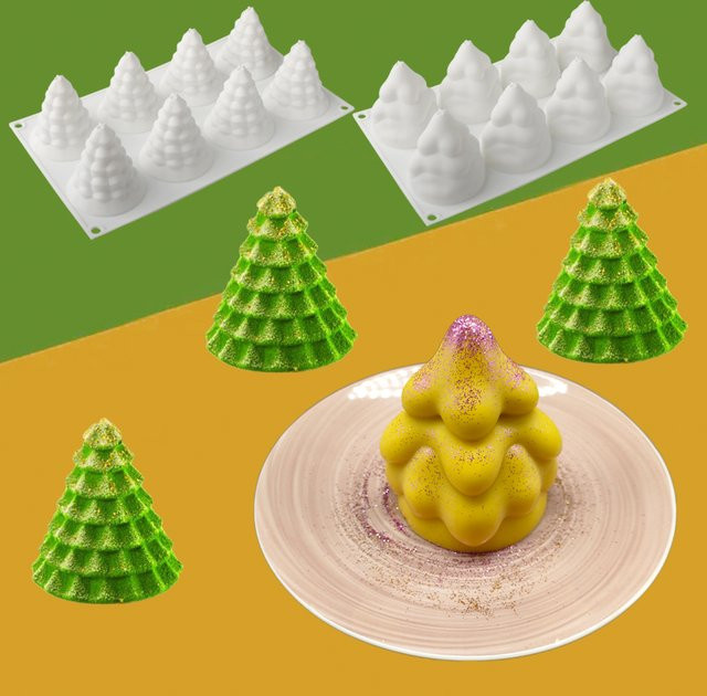 SHENHONG Silikon-Kuchenform Weihnachtsbaum-Design, 8 Zellen, Weiß - Bild 1