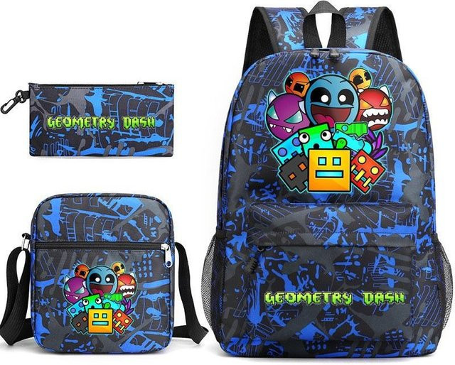 3-teiliges Schulrucksack-Set in Blau aus Oxford-Stoff mit Schultasche, Schultergurt und Federmäppchen für Schüler - Bild 1