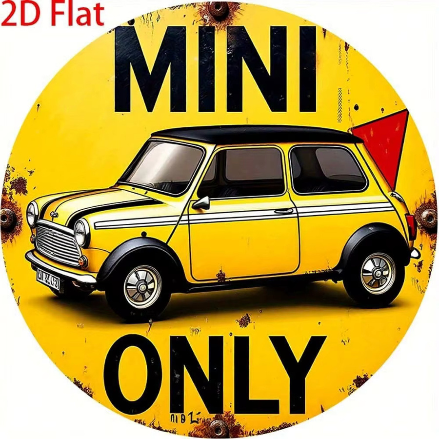 CIFBUY Vintage Mini-Auto Metall-Blechschild in Gelb, runde Wandkunst für Küche und Garage, B/H: 20,32 x 20,32 cm - Bild 4