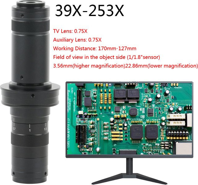 Eakins 253X Optisches Monokular-Zoomobjektiv 0,7-4,5X Parfokales C-Mount Mikroskopobjektiv für Industrie- und Labor-Videomikroskopie in Schwarz - Bild 1
