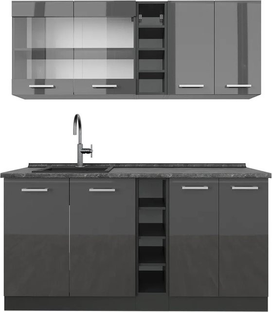 Vicco R-Line Singleküche Anthrazit Hochglanz Breite: 160 cm - Bild 1