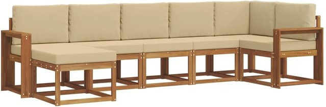 vidaXL Outdoor-Sofagarnitur 7-teilig aus massivem Akazienholz in Natur und Beige mit wetterfesten Kissen - Bild 1