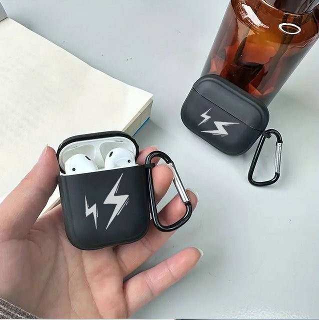 Schutzhülle im Blitz-Design für Apple AirPods 1 2 3 4 und Pro 2 Generation, Farbe: Schwarz - Bild 1