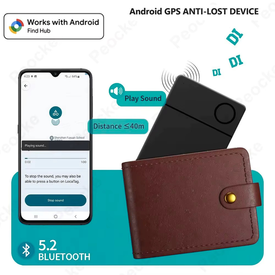 Peocke Smart Card Tracker Drahtlos und Wiederaufladbar mit Sprachortung für Google Find My Device und Android, Schwarz oder Weiß - Bild 3