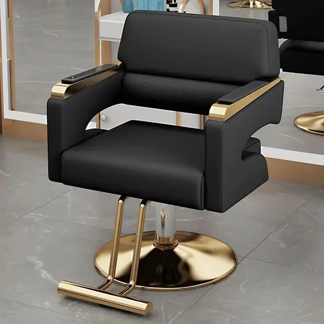 GUANGBAI Luxus Friseurstuhl für den professionellen Einsatz in Salon und Barbershop, Schwarz, Kunstleder und Metall mit Armlehnen - Bild 1