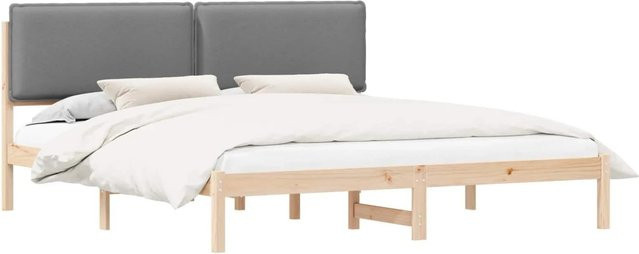 vidaXL Bettgestell mit gepolstertem Kopfteil aus Massivholz in Hellgrau, B/T/H: 180 x 200 x 185,5 cm - Bild 1