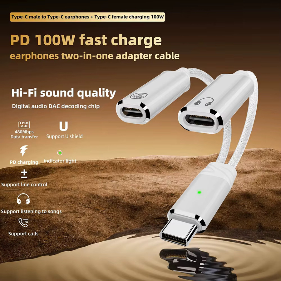 2-in-1 USB-C Audio-Adapter mit 3,5 mm Klinke und 100W Schnellladefunktion, USB-C Splitter für iPhone 16 15 und Samsung, Farbe: Weiß - Bild 4