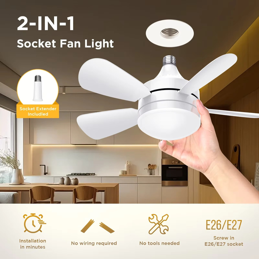 JOYINLED LED-Deckenventilatorleuchte in Weiß, dimmbar mit Fernbedienung, E27 Fassung, moderne runde Hängelampe für Wohnzimmer und Arbeitszimmer - Bild 3