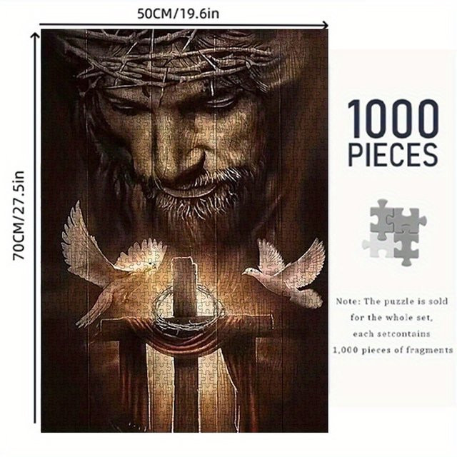 AZNM DIY-Papierpuzzle, Jesus-Porträt, Friedenstaube, 1.000 Teile - Bild 1