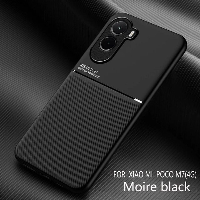 Magnetische Lederstruktur Handyhülle für Xiaomi Poco M7 4G in Schwarz - Bild 1