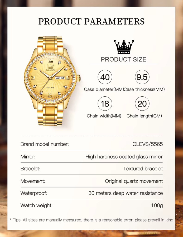 OLEVS Armbanduhr Quarz, Edelstahl, Gold, Diamantbesetzt, Herren - Bild 4
