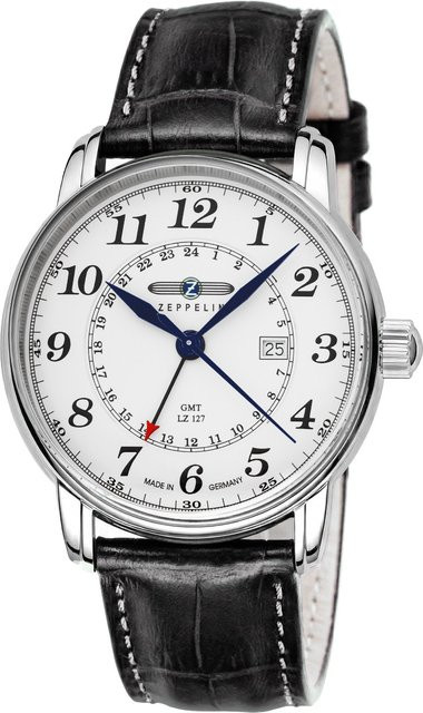 Zeppelin Herrenuhr, Analoguhr, Quarz, Edelstahl, 43 mm, Leder, Weiß - Bild 1