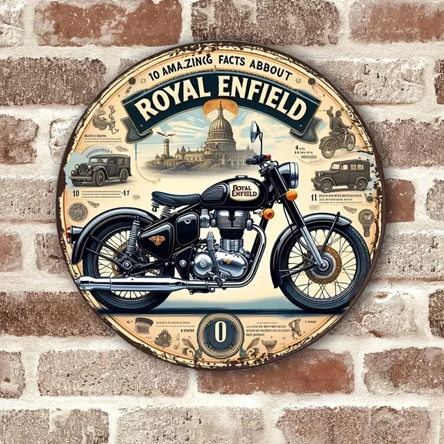 Royal Enfield Vintage Metallschild Rund mit Motorrad Motiv als Wandkunst für Garage und Café, Durchmesser: 20 cm - Bild 1