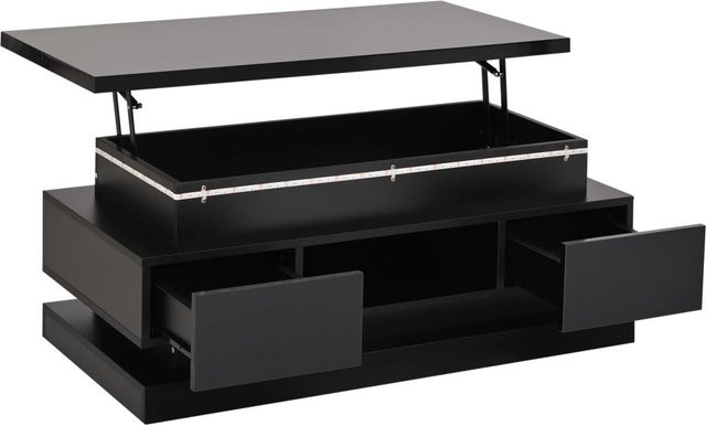 Merax Couchtisch in Schwarz mit Hochglanz-Finish, höhenverstellbar mit Lift-Mechanismus und LED-Beleuchtung, B/T/H: 126 x 50 x 35,4 cm - Bild 1