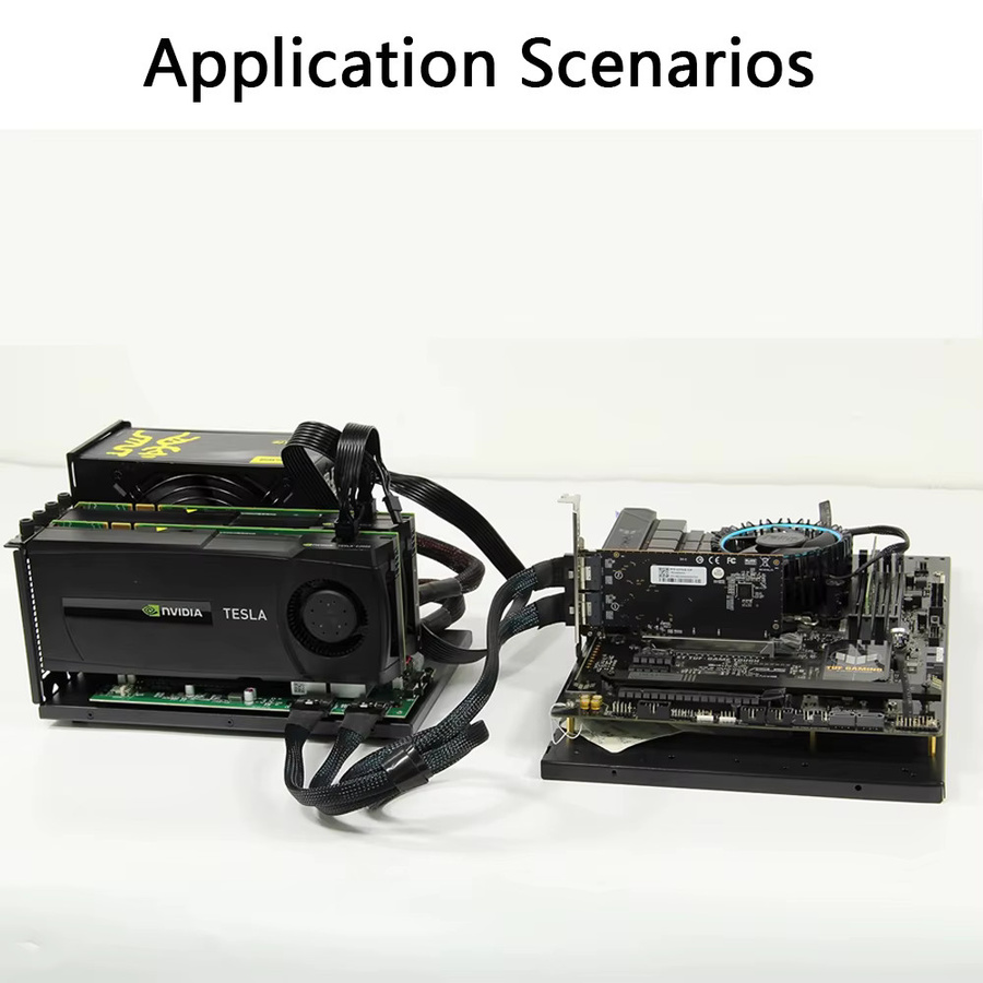 ADT-Link Dual-Slot-Grafikkartenhalter mit Durchgangsplatte 4.0 X8, Erweiterungskarte PEX8749 PCIe 3.0 X16 SlimSAS ATX, Schwarz - Bild 4