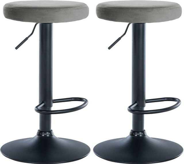 DELUKE 2er Set Barhocker KAZON aus Samt in Grau und Schwarz, höhenverstellbar und drehbar, B/T/H: 38,5 x 38,5 x 60 cm - Bild 1