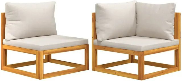 vidaXL 2-tlg Garten-Sofa-Set aus Massivholz Akazie in L-Form mit Kissen in Grau und Beige - Bild 1