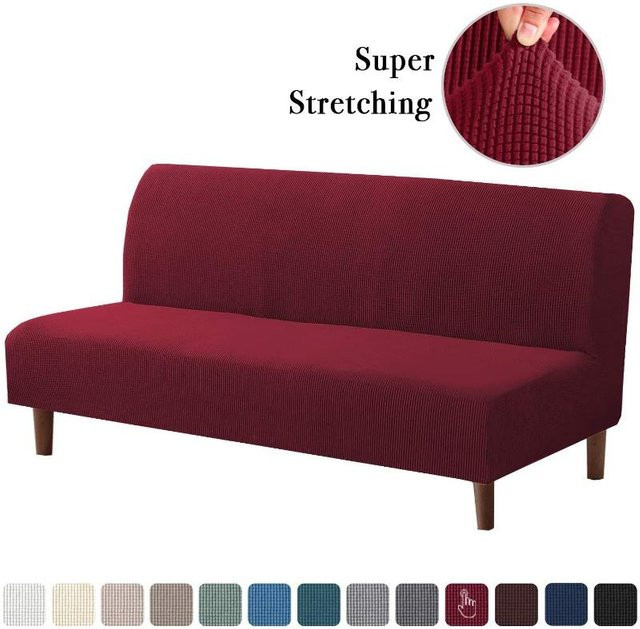 RTTIME Stretchbezug für armlose Sofa-Betten in Bordeaux Rot, elastischer Jacquard-Futonbezug - Bild 1