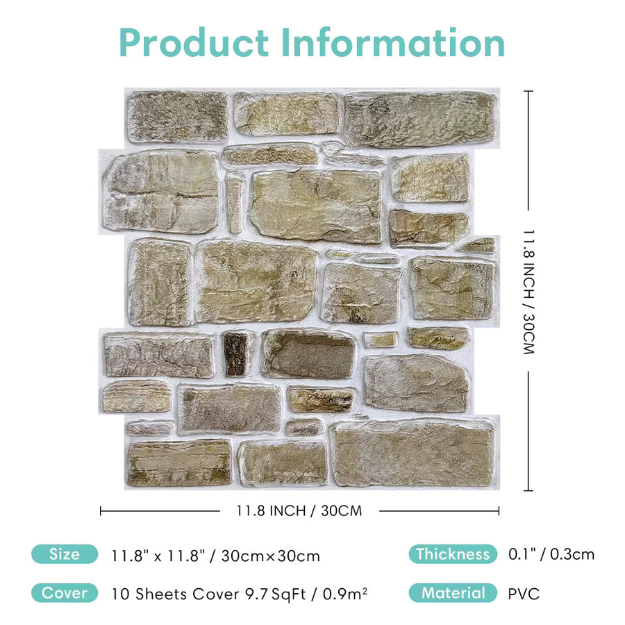 10 Stück selbstklebende 3D-Wandpaneele von commomy in Beige im Stone-Look für deine Wanddekoration - Bild 4