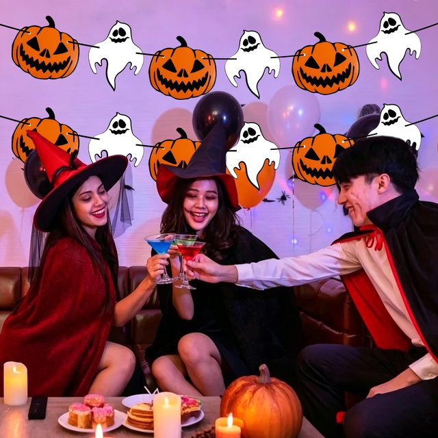 AFYPRTY Halloween Hängedekoration mit Kürbis- und Geister-Design in Orange und Multicolour aus Papier - Bild 1