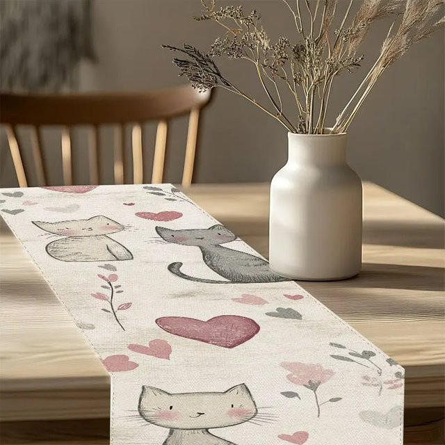 VIKAMA Tischläufer mit floralem Katzenmuster in Multicolour, rechteckige Tischdecke im Bauernhaus-Stil, Breite: 90,0 cm, Tiefe: 33,0 cm - Bild 1