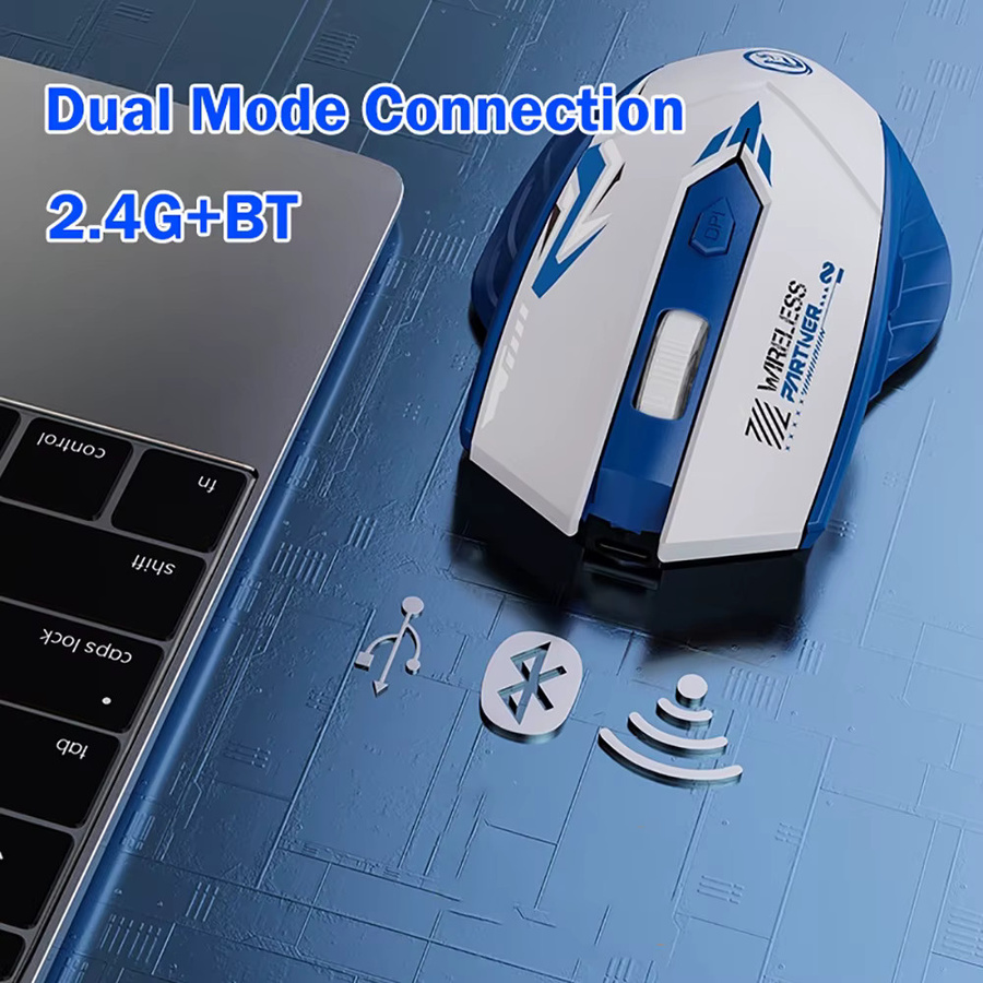Kebidumei Dual-Modus Gaming und Büro Maus mit Bluetooth 5.4 und 2,4G Funk, wiederaufladbare kabellose Maus mit 6 Tasten und Silent-Klick für PC und Laptop in Schwarz oder Weiß - Bild 1