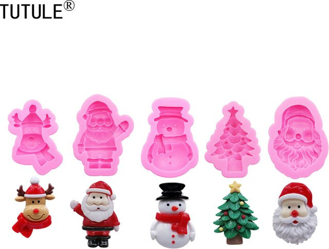 TUTULE Silikonform für DIY Schokoladen-Dessert-Dekorationen mit Weihnachts-Motiven wie Weihnachtsmann, Schneemann und Elch in Pink - Bild 1