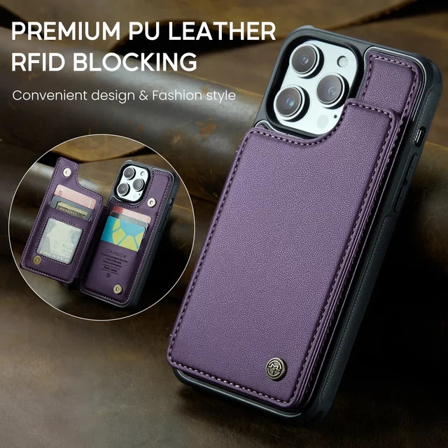 Magnetische Leder-Brieftasche für iPhone 15 Pro Max 14 Plus 13 12 11 XS Max XR X in Braun und Lila mit Kartenfach und Standfunktion - Bild 1
