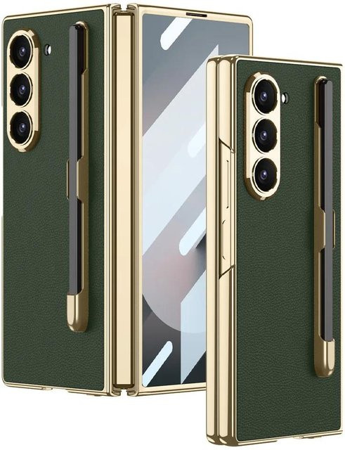 YULIN Lederetui für Samsung Galaxy Z Fold 6 mit S Pen Steckplatz und Halterung in Schwarz, Grün, Grau oder Rot - Bild 1