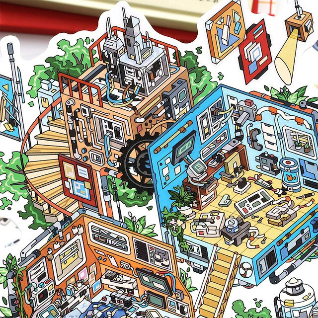 Mr. Paper Moderne Städtische Landschafts-Aufkleber aus PET in Multicolour, 3 Blätter pro Beutel, Scrapbook-Zubehör für deine Heim-Dekoration - Bild 1