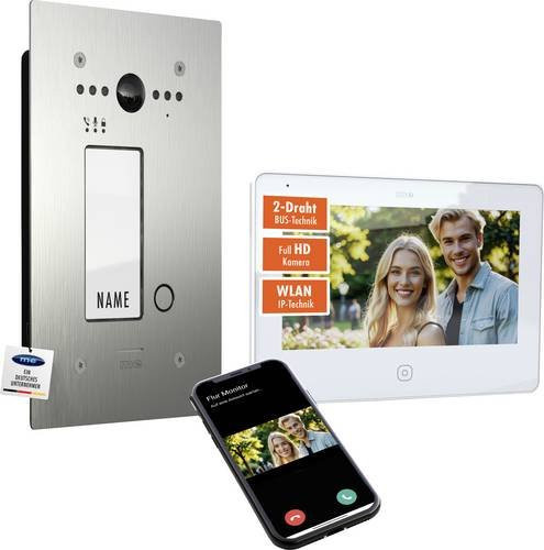 M-e modern-electronics Video-Türsprechanlage ALL-VF10S-M7W-IPS WLAN 2-Draht Edelstahl gebürstet Weiß - Bild 1