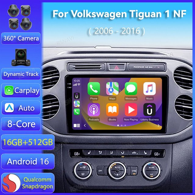 RSNAVI Android 16 Autoradio mit CarPlay und GPS für VW Volkswagen Tiguan 1 (2006 - 2016), 2K Multimedia Player Stereo Head Unit mit Bluetooth, Schwarz - Bild 1