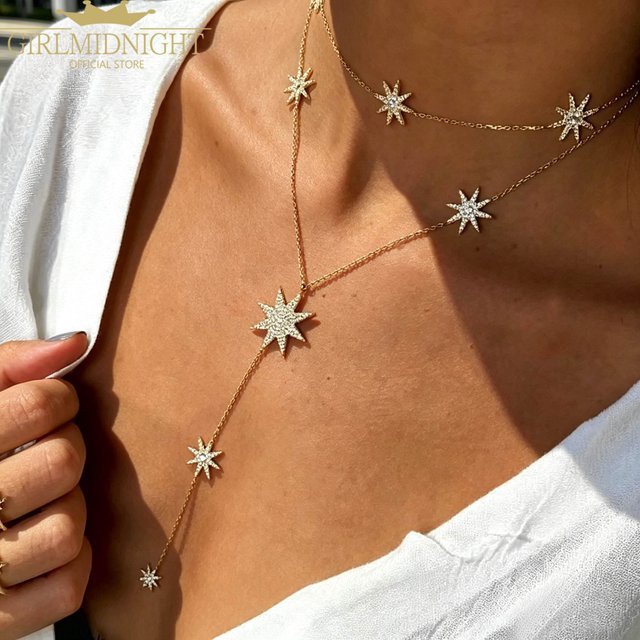 Halskette Stern-Nordstern-Charm, Gold, Zirkonia, Damen - Bild 1