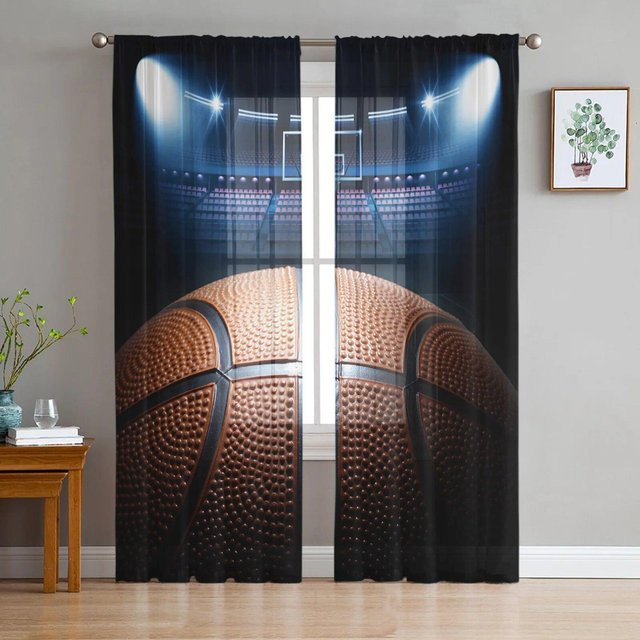 Transparente Tüllvorhänge von A Family Of Home Textiles mit Basketball-Sport-Motiv in Schwarz, B: 135 cm, H: 114 cm - Bild 1
