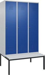 C+P Spind Classic PLUS Garderobenspind mit Sitzbank, 3 Abteile, Lichtgrau, B/T/H: 212 x 120 x 81,5 cm - Bild 1