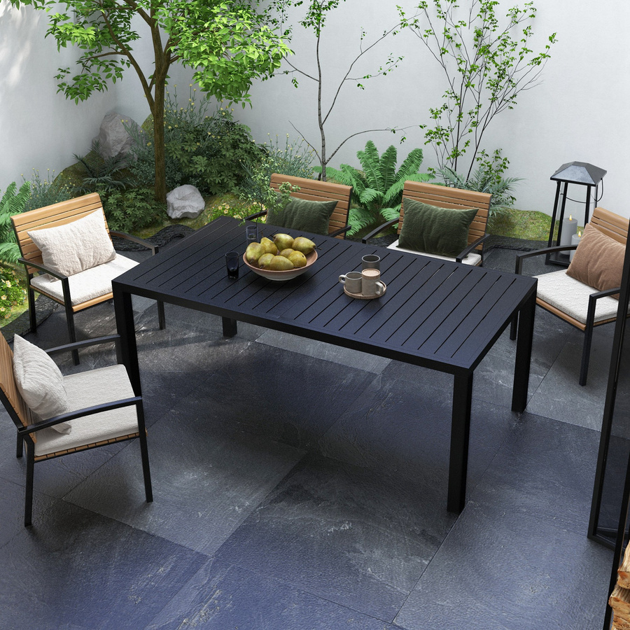 Outsunny Ausziehbarer Gartentisch aus Aluminium für 6-8 Personen, Schwarz, B: 94 cm, H: 73 cm, L: 180-240 cm - Bild 2