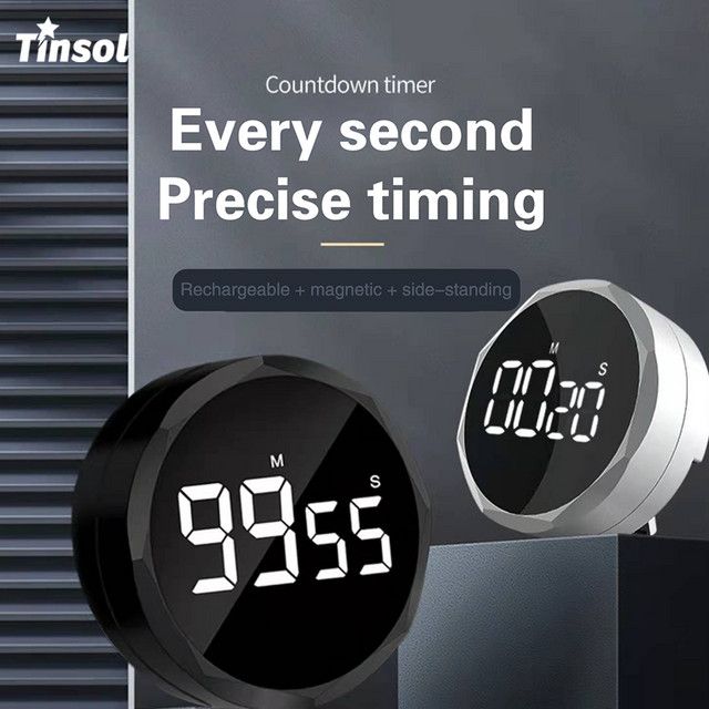 TINSOL Magnetischer Digitaler Timer in Schwarz als Rotierender Zeitmanagement-Wecker und Küchen-Kochzähler zum Kochen und Lernen - Bild 1