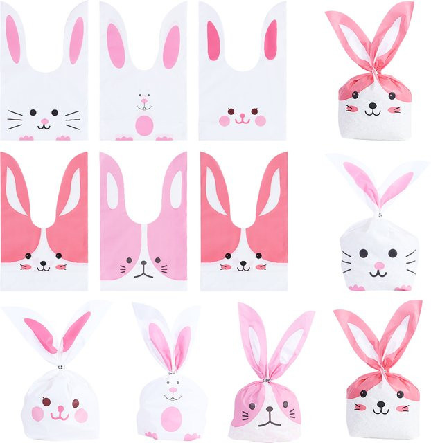 20er Set Rosa Kaninchen Motiv Plastiktüten für Kekse, Süßigkeiten und Schmuck zur DIY Verpackung - Bild 1