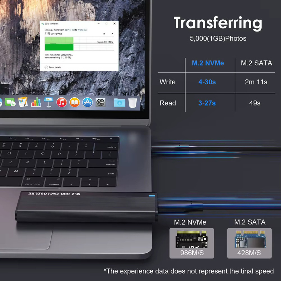 ALLOYSEED M.2 SSD Gehäuse Dual Protocol NVMe/NGFF SATA USB-C 3.1 Adapter, Schwarz - Bild 2