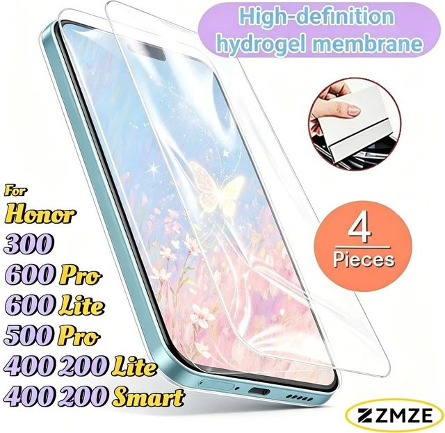 4 Stück ZMZE Hydrogel-Displayschutzfolien für Honor 100 200 600 Lite 500 600 Pro 400 200 Smart 300, transparent und glänzend - Bild 1