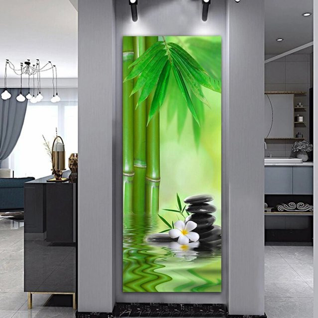 TPFLiving Poster Leinwand Zen Motiv mit Bambus, Buddha und Steinen in Grün, Breite: 70 cm, Höhe: 210 cm - Bild 1