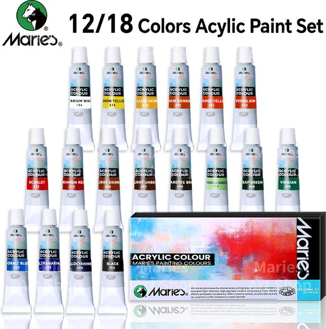 Marie's Acrylfarben-Set Multicolor, 12 oder 18 Farben à 12 ml Tuben für Leinwand, Holz und Kunsthandwerk - Bild 1