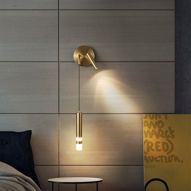 Homocean Moderne LED Wandlampe aus Metall in Gold/Messing mit Lesespot für Schlafzimmer und Hotel - Bild 1