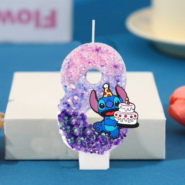 MINISO Stitch Cartoon Geburtstagskerze in Rosa und Lila mit Farbverlauf Design - Bild 1