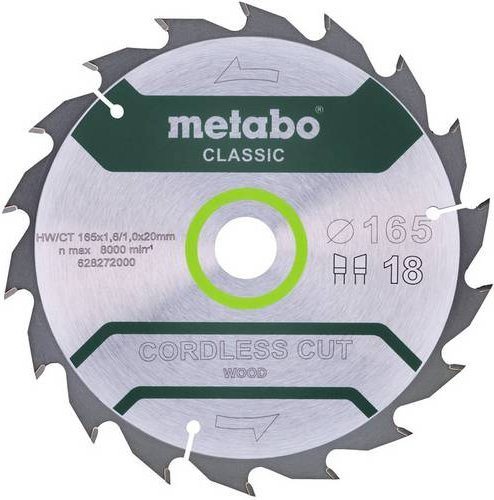 Metabo Kreissägeblatt cordless cut wood classic für Holz und Metall, Silber, Durchmesser: 165 mm - Bild 1