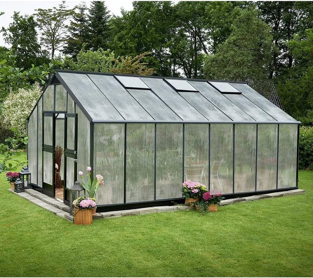 Juliana Gewächshaus Gärtner 21 in Anthrazit mit Aluminiumrahmen, Polycarbonat-Verglasung und Satteldach - Bild 1